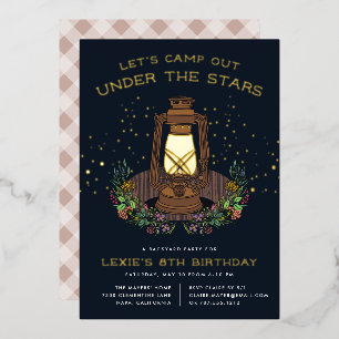 Under the Stars Camping Birthday Party Foil Invitation