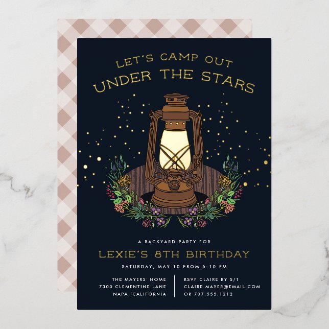 Under the Stars | Camping Birthday Party Foil Invitation (Front/Back)