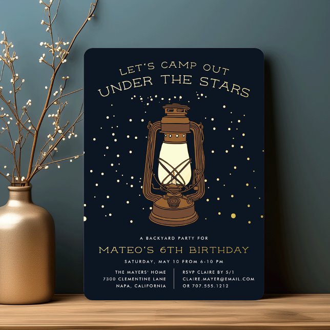 Under the Stars | Camping Birthday Party Foil Invitation (Creator Uploaded)
