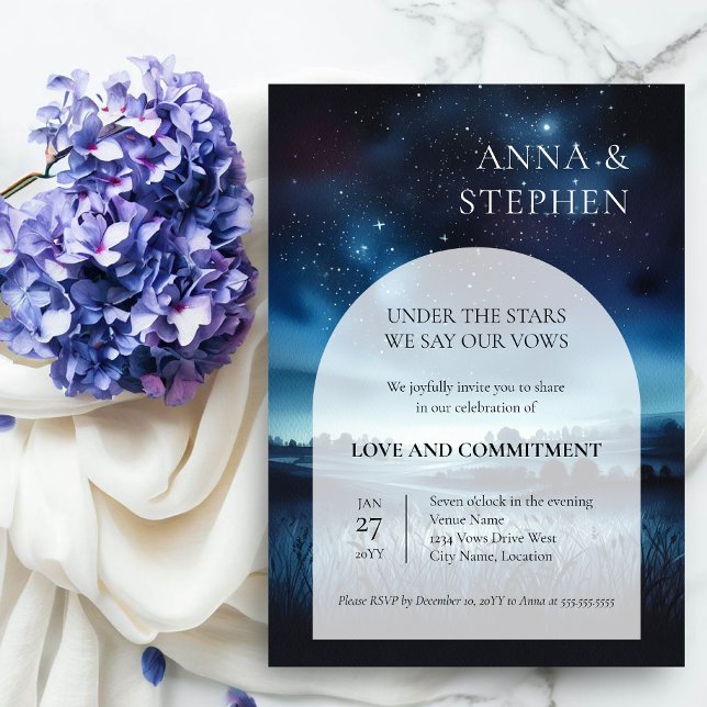Under the Stars Commitment Ceremony Invitation (Under the stars commitment ceremony / vow exchange invitation front view.)