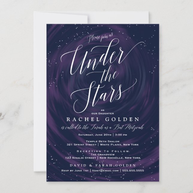 Under the Stars Elegant Bat Mitzvah Celebration Invitation (Front)