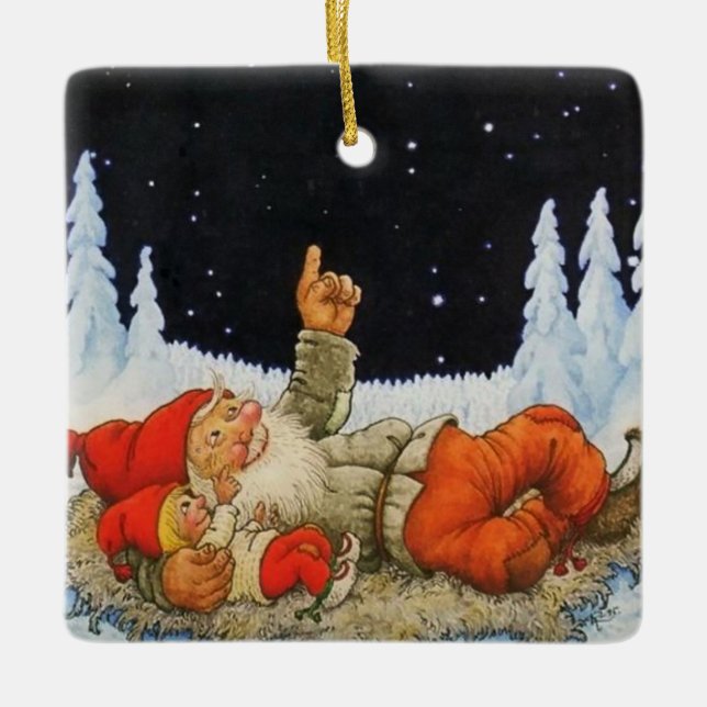 “Under the Stars” Gnomes by Jenny Nystrom Ceramic Ornament (Front)