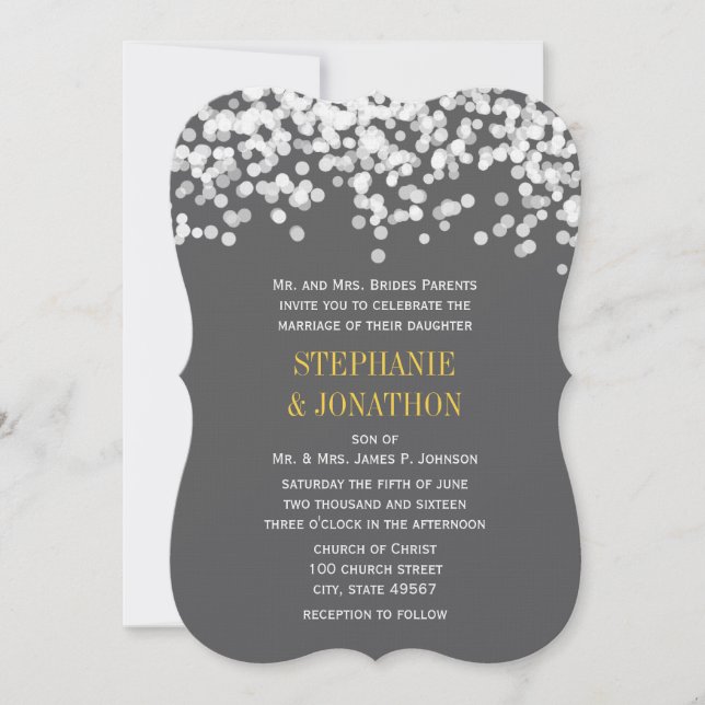 Under the Stars Gray Yellow Modern Wedding Invites (Front)