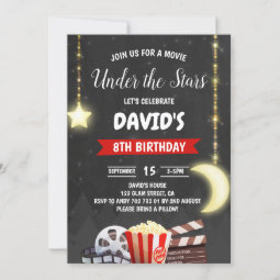 Under the Stars Movie Night Boy Birthday Party Invitation | Zazzle