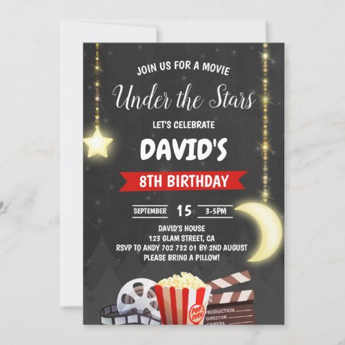 Under the Stars Movie Night Boy Birthday Party Invitation