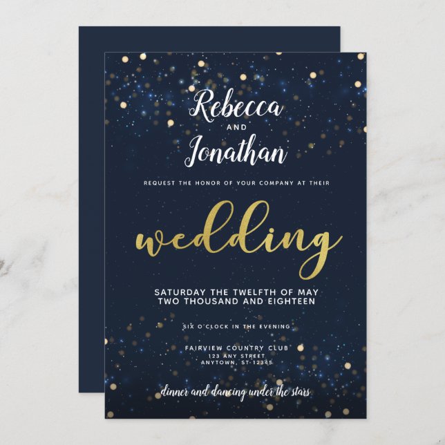 Under the Stars Navy and Gold Wedding Invitation (Front/Back)