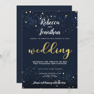 Under the Stars Navy and Gold Wedding Invitation