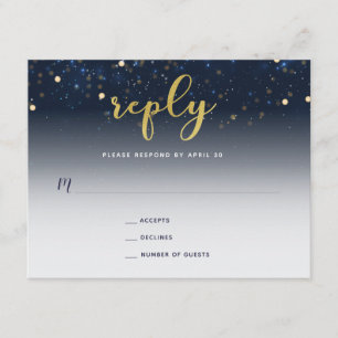Under the Stars Navy and Gold Wedding Reply Card
