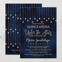 Under the Stars Navy Blue Gold Sparkle Quinceañera