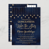 Under the Stars Navy Blue Gold Sparkle Quinceañera Invitation Postcard (Front/Back)