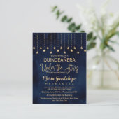 Under the Stars Navy Blue Gold Sparkle Quinceañera Invitation Postcard (Standing Front)