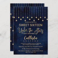 Under the Stars Navy Blue Gold Sparkles Sweet 16