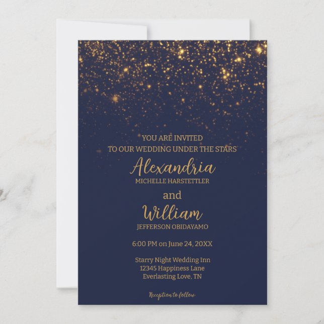 Under the Stars Navy & Gold Wedding Invitation (Front)