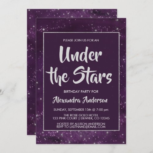Under the Stars Purple Celestial Birthday Party Invitation