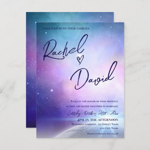 Under the Stars Purple Pink Typography  Wedding Postcard