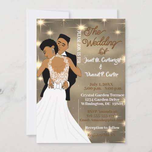 Under the Stars Sky Sepia African American Wedding Invitation