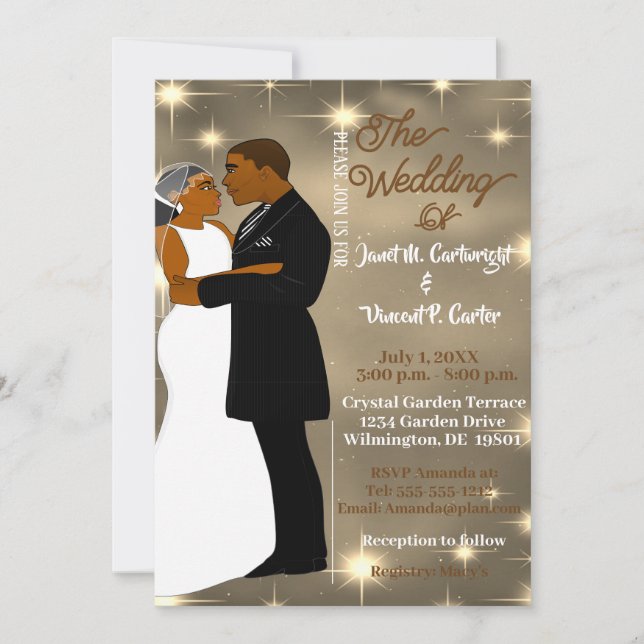 Under the Stars Sky Sepia African American Wedding Invitation (Front)