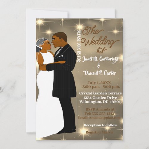 Under the Stars Sky Sepia African American Wedding Invitation