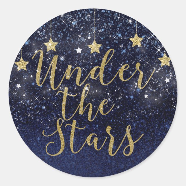 Under The Stars Starry Night Gold Blue Party Favor Classic Round Sticker (Front)