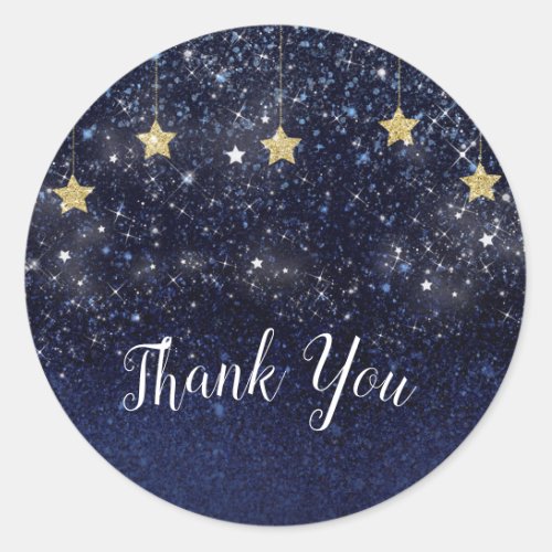 Under The Stars Starry Night Gold Blue Party Favor Classic Round Sticker