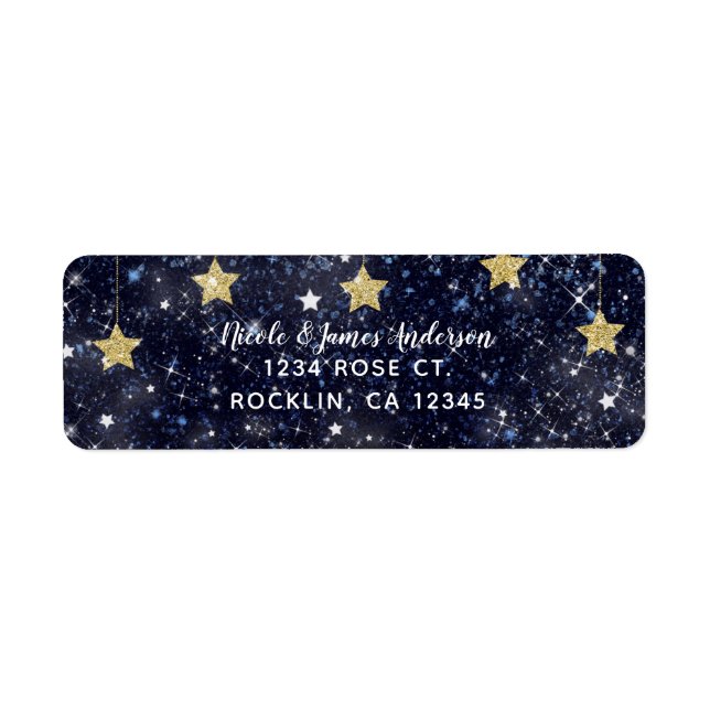 Under The Stars Starry Night Gold Blue Party Label (Front)