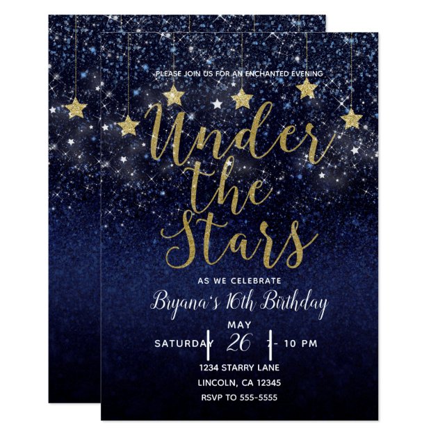 Under The Stars Starry Night Gold Blue Prom Party Invitation | Zazzle.com