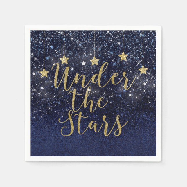 Under The Stars Starry Night Gold Blue Prom Party Napkins (Front)