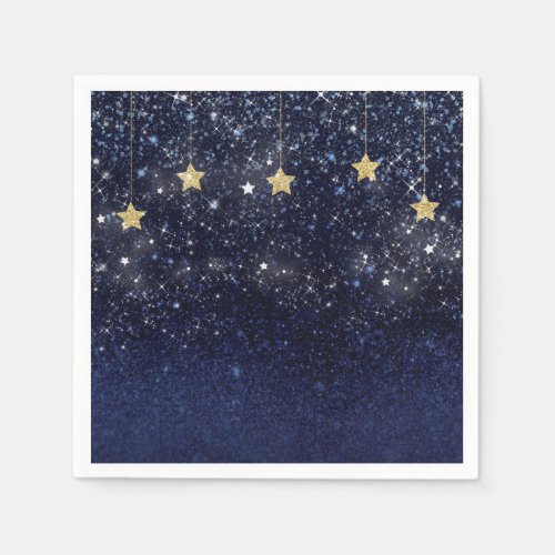 Under The Stars Starry Night Gold Blue Prom Party Paper Napkins