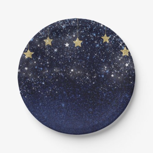 Under The Stars Starry Night Gold Blue Prom Party Paper Plates