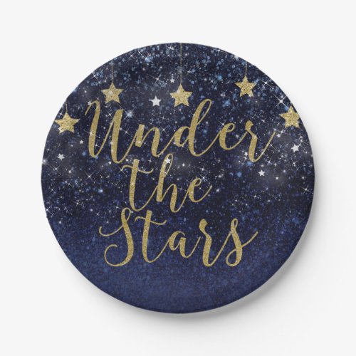 Under The Stars Starry Night Gold Blue Prom Party Paper Plates