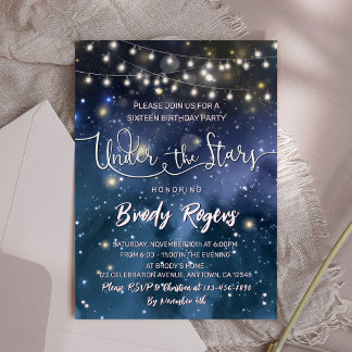 Under the Stars String Lights 16th Birthday Invitation