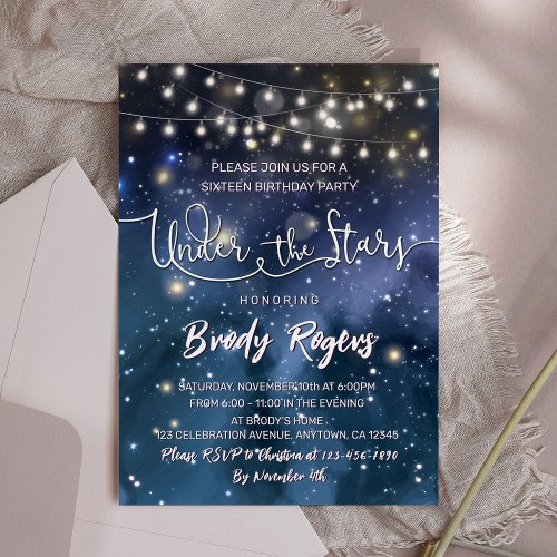 Under the Stars String Lights 16th Birthday Invitation