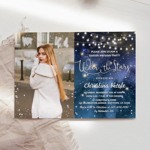 Under the Stars String Lights Photo Birthday Invitation