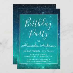 Under the Stars Teal Sparkle Birthday Party Invitation