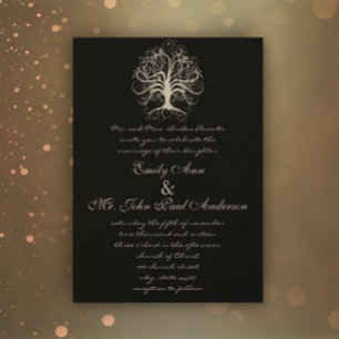 Under the Stars Tree Black Wedding Invitation