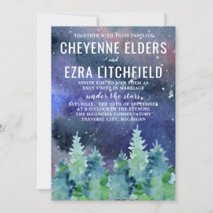 Under The Stars Watercolor Night Wedding Invitation