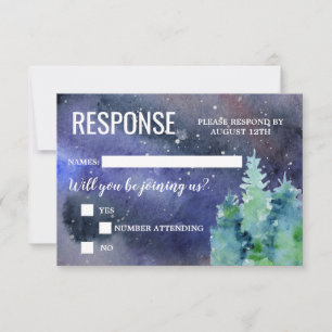 Under The Stars Watercolor Night Wedding RSVP Card