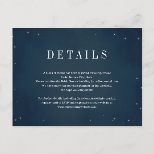 Under The Stars Wedding Details Enclosure Card