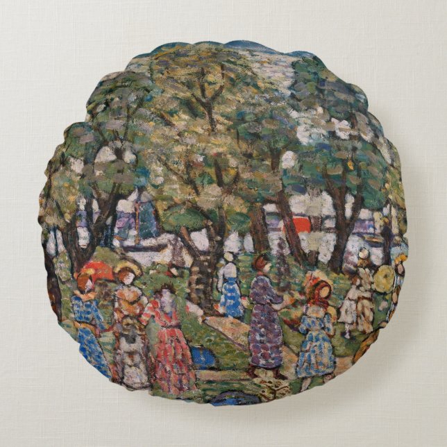 Under the Trees by Maurice Prendergast, Fine Art Round Pillow (Front)