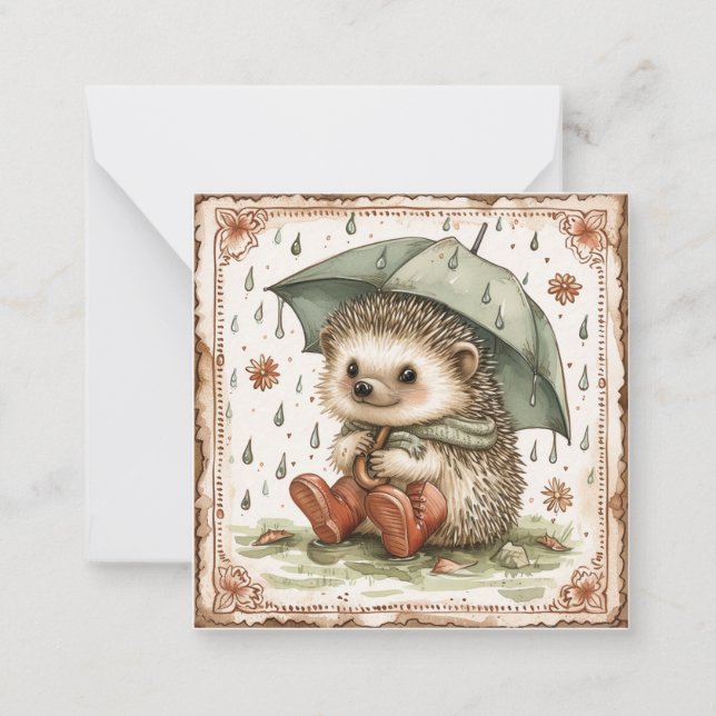 Under the Umbrella: Hedgehog Friends Sweet  Note Card (Front)