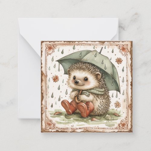 Under the Umbrella Hedgehog Friends Sweet  Note Card