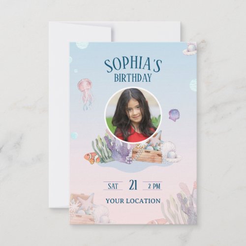 Under the Water Themed Kids Birthday RSVP Card