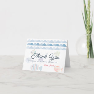 Under the Waves Fish Fishing Boy White Birthday Letterpress Thank You Card