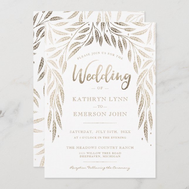 Under the Willows Wedding Invitation Faux Gold (Front/Back)