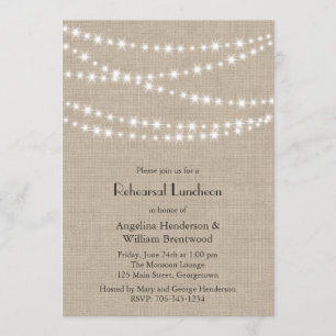 Under Twinkle Lights on Burlap Rehearsal Luncheon Invitation