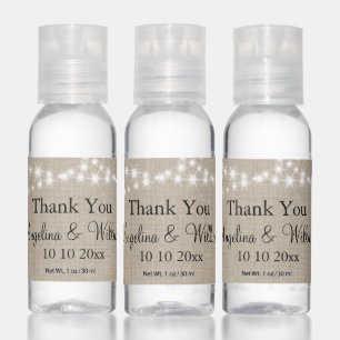 Under Twinkle Lights on Burlap Thank You Hand Sanitizer