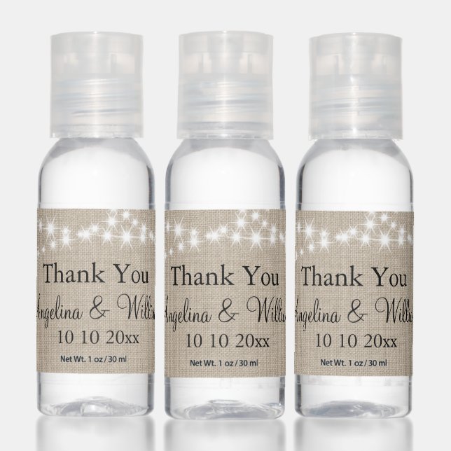 Under Twinkle Lights on Burlap Thank You Hand Sanitizer (Set)