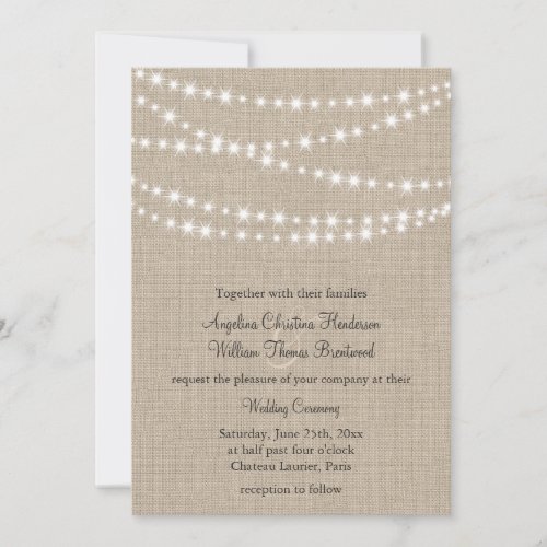Under Twinkle Lights on Burlap Wedding Invitation