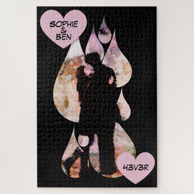 Under Umbrella: Romantic Couple Kissing in Rain Jigsaw Puzzle (Vertical)