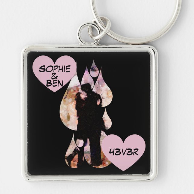 Under Umbrella: Romantic Couple Kissing in Rain Keychain (Front)